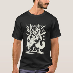 Grappige Kat die Gitaar Speelt Rockster en Roll Ma T-shirt
