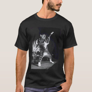 Grappige Kat die Gitaar Speelt Rockster Rock & Rol T-shirt