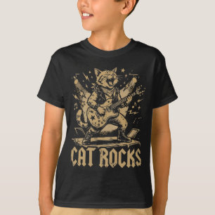 Grappige Kat die Gitaar Speelt Schattig Muziekat O T-shirt