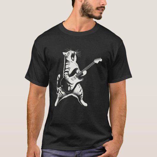 Grappige kat die gitaar speelt t-shirt (Voorkant)