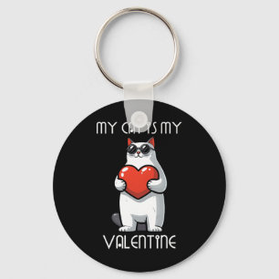 Grappige kat die hart vasthoudt voor Valentijnsdag Sleutelhanger
