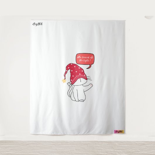 grappige kat, die het licht uitdeed Tapestry Wandkleed (Voorkant)