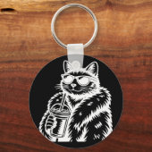 Grappige kat die ijs-koffie drink dier meme sleutelhanger (Voorkant)