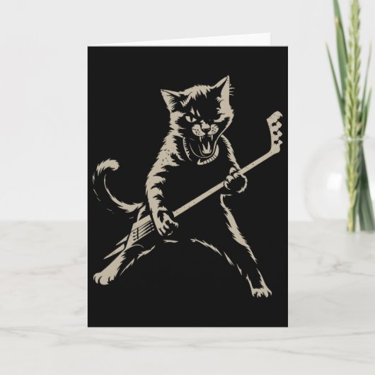 Grappige kat die ijshockey speelt kaart (Voorkant)