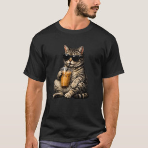 Grappige kat die ijskoude koffie drinkt dier meme t-shirt