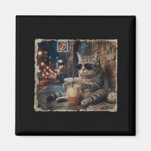 Grappige kat die ijskoude koffie drinkt Grappig di Magneet