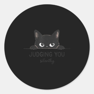 Grappige kat die je zwijgend veroordeelt Retro vin Ronde Sticker