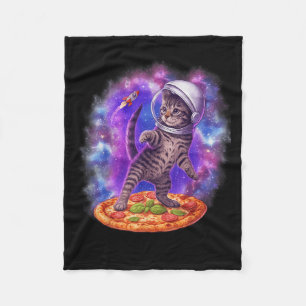 Grappige kat die met een pizza vliegt Astronaut Ki Fleece Deken