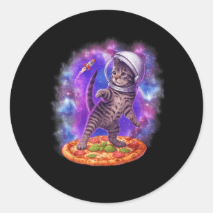 Grappige kat die met een pizza vliegt Astronaut Ki Ronde Sticker
