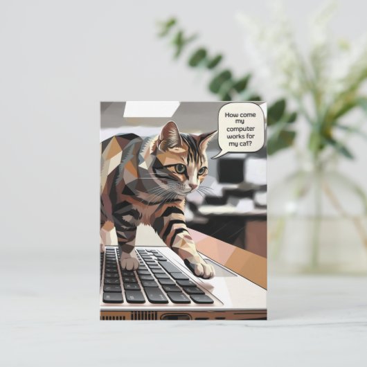 Grappige kat die op de computer loopt briefkaart (Staand voorkant)