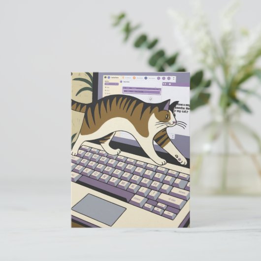 Grappige kat die op de computer loopt briefkaart (Staand voorkant)