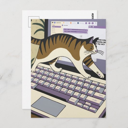 Grappige kat die op de computer loopt briefkaart (Voorkant / Achterkant)