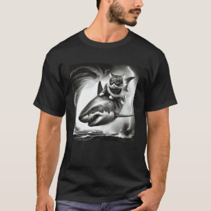 Grappige Kat die op een Haai rijdt in Tornado Meme T-shirt