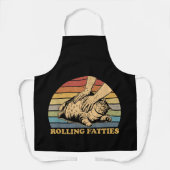 Grappige kat die over de kop rolt in vetrollen schort (Voorkant)