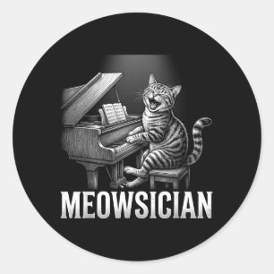 Grappige kat die pianomuziek speelt woordspeling M Ronde Sticker