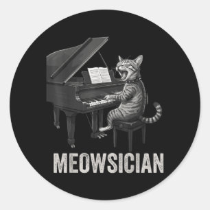 Grappige kat die pianomuziek speelt woordspeling M Ronde Sticker