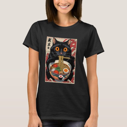 Grappige kat die ramen eet t-shirt (Voorkant)
