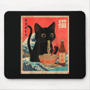Grappige kat die Ramen eet Vintage Japanse kat Pap Muismat