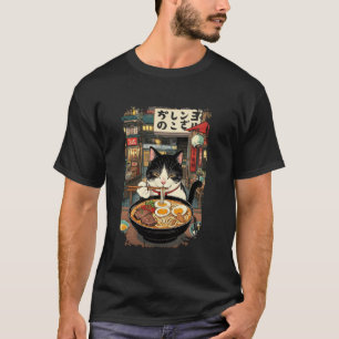 Grappige kat die Ramen-noedels eet Retro Japan Nac T-shirt