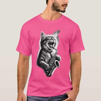 Grappige kat die saxofoon speelt Jazz saxofonist S T-shirt