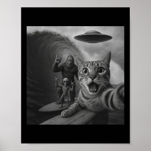 Grappige Kat die Selfie maakt met Ufo Reusachtige Poster