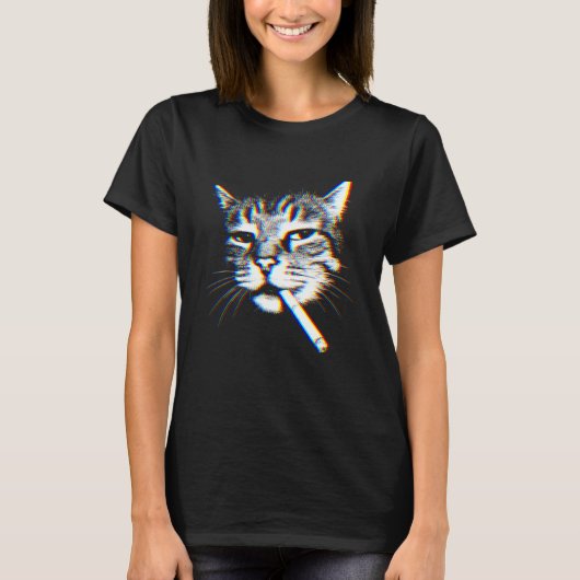 Grappige kat die sigaret rookt meme t-shirt (Voorkant)