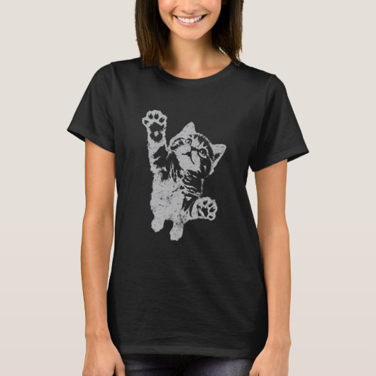 Grappige kat die springt op grappige versleten vin t-shirt (Voorkant)