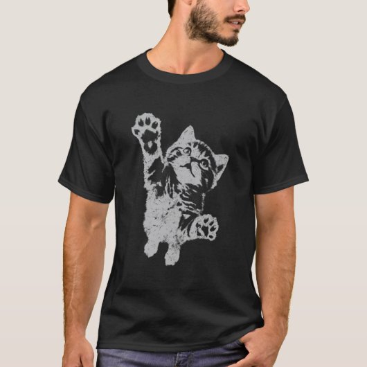 Grappige kat die springt op grappige versleten vin t-shirt (Voorkant)