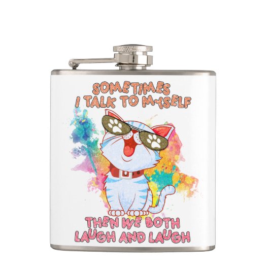 Grappige kat die tegen zichzelf praat - Schattigee Heupfles (Voorkant)