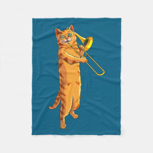 Grappige kat die trombone speelt cadeau koele kitt fleece deken