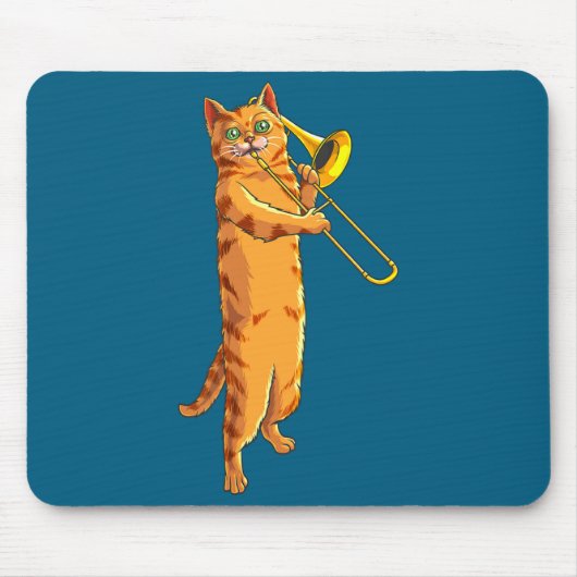 Grappige kat die trombone speelt cadeau koele kitt muismat (Voorkant)