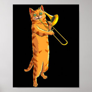 Grappige Kat die Trombone Speelt Cadeau Koele Kitt Poster