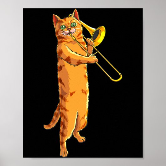 Grappige Kat die Trombone Speelt Cadeau Koele Kitt Poster (Voorkant)