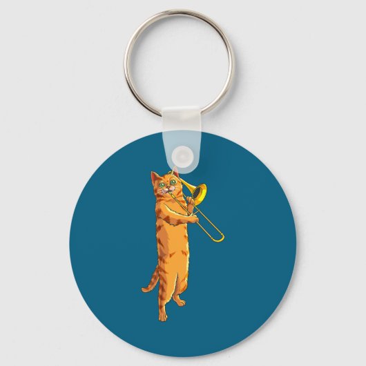 Grappige kat die trombone speelt cadeau koele kitt sleutelhanger (Voorkant)
