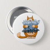 Grappige kat die vis vasthoudt cartoon hongerige k ronde button 7,6 cm (Voorkant /achterkant)
