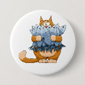 Grappige kat die vis vasthoudt cartoon hongerige k ronde button 7,6 cm (Voorkant)
