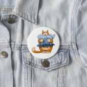 Grappige kat die vis vasthoudt cartoon hongerige k ronde button 7,6 cm (In situ)