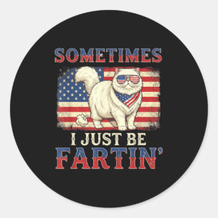 Grappige kat die winden laat amerikaanse vlag retr ronde sticker