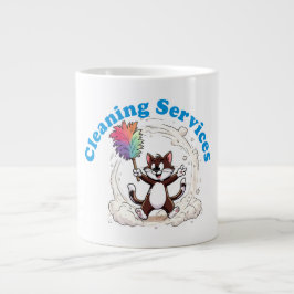Grappige kat die zichzelf schoonmaakt met een kleu grote koffiekop