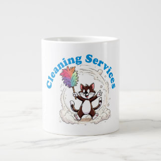 Grappige kat die zichzelf schoonmaakt met een kleu grote koffiekop