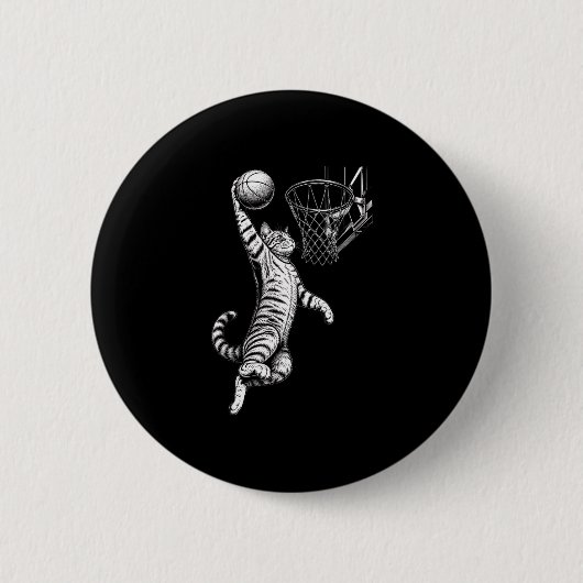 Grappige kat donkt basketbalring ronde button 5,7 cm (Voorkant)