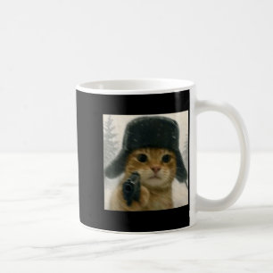 Grappige kat draagt Usjanka-hoed Russische Meme-ka Koffiemok