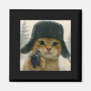 Grappige kat draagt Usjanka-hoed Russische Meme-ka Magneet