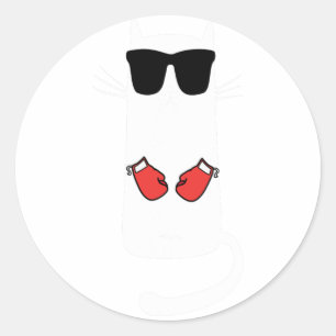 Grappige Kat Draagt Zonnebril Boksen Voor Mannen V Ronde Sticker