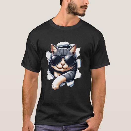 Grappige Kat Draagt Zonnebril T-shirt (Voorkant)