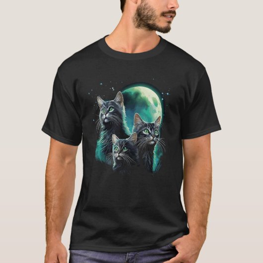 Grappige Kat, Drie Katten Maan T-shirt (Voorkant)