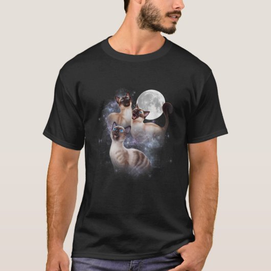 Grappige Kat Drie Siamese Huilend naar de Maan 3 K T-shirt (Voorkant)