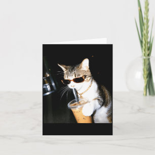 Grappige kat drinkt ijskoude koffie humor meme kit kaart