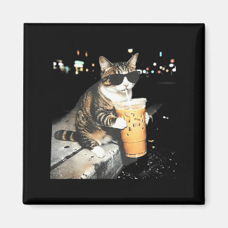 Grappige kat drinkt ijskoude koffie magneet