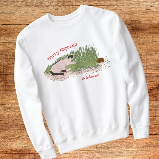 Grappige kat dutten op gevallen kerstboom trui